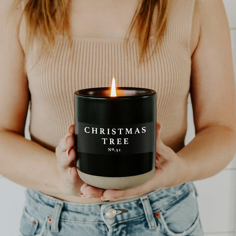 Christmas Tree Soy Candle - Black Stoneware Jar - 12 oz - SwagglyLife Home & Fashion