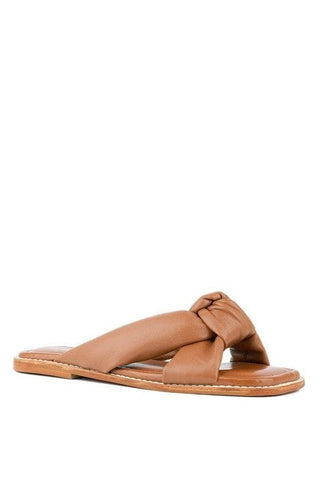 CHUBS Tan Puffy Strap Sliders Flat - SwagglyLife Home & Fashion