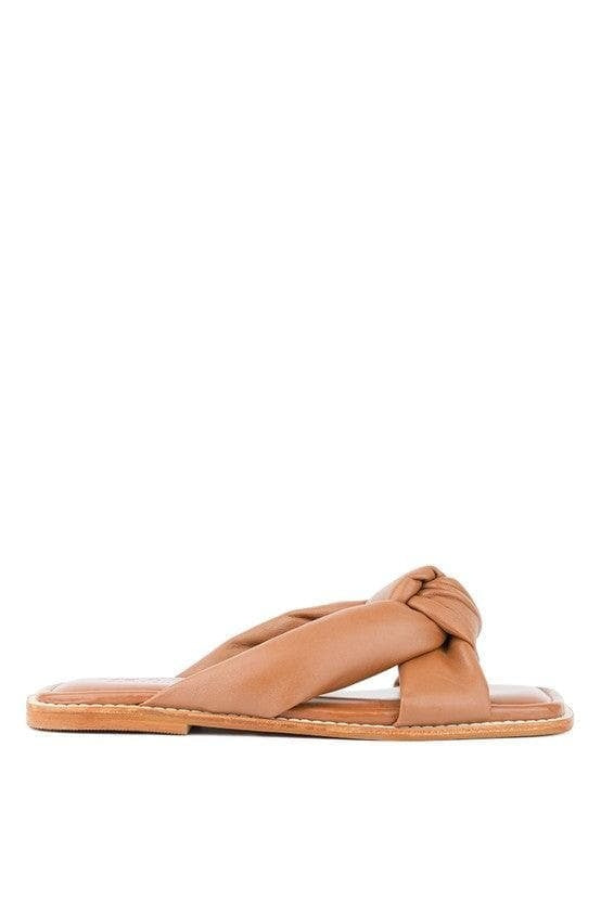 CHUBS Tan Puffy Strap Sliders Flat - SwagglyLife Home & Fashion