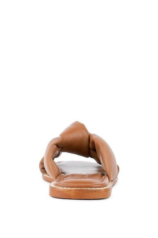 CHUBS Tan Puffy Strap Sliders Flat - SwagglyLife Home & Fashion