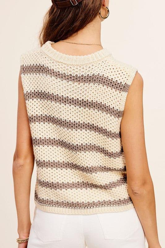 Chunky Stripe Sleeveless Sweater Top - SwagglyLife Home & Fashion