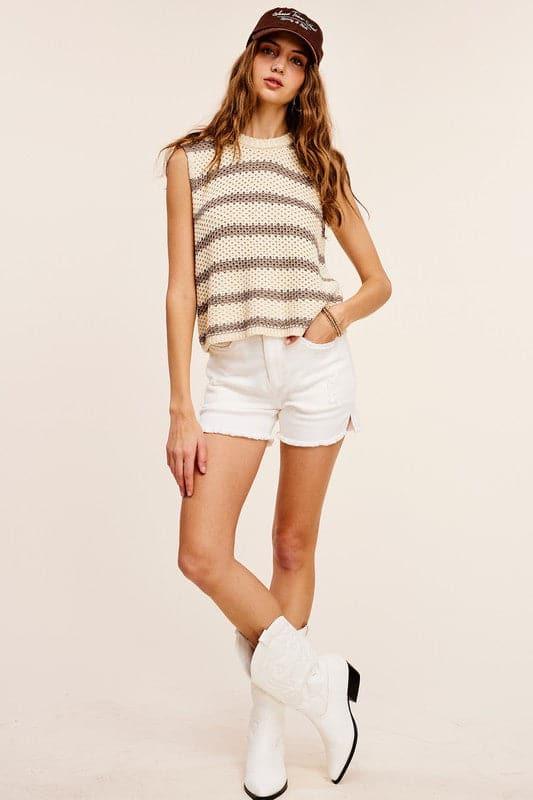 Chunky Stripe Sleeveless Sweater Top - SwagglyLife Home & Fashion