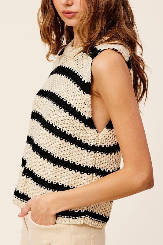 Chunky Stripe Sleeveless Sweater Top - SwagglyLife Home & Fashion