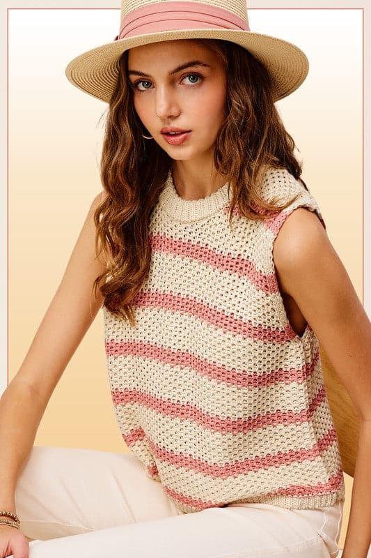 Chunky Stripe Sleeveless Sweater Top - SwagglyLife Home & Fashion