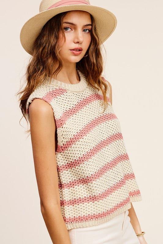 Chunky Stripe Sleeveless Sweater Top - SwagglyLife Home & Fashion