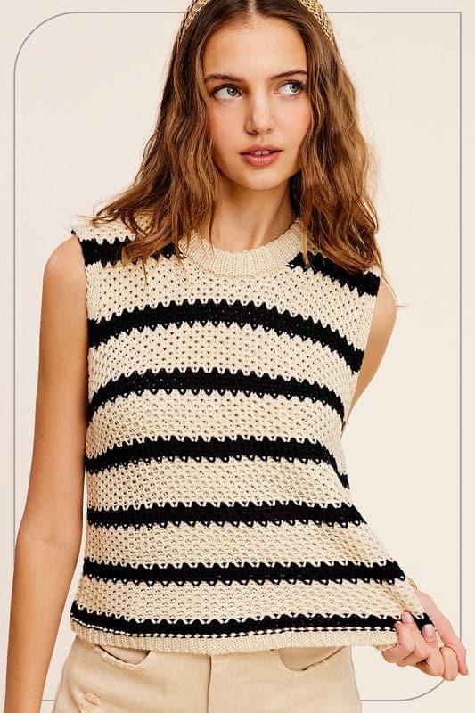 Chunky Stripe Sleeveless Sweater Top - SwagglyLife Home & Fashion