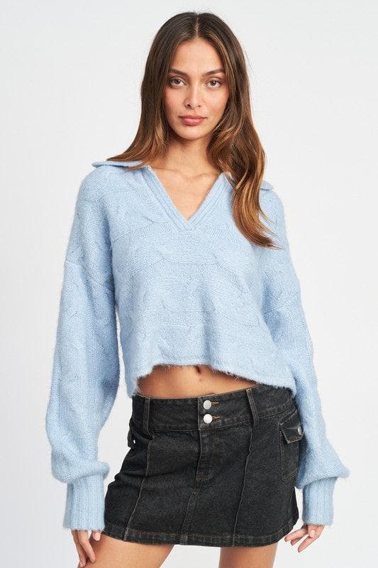 Collared Cable Knit Boxy Sweater - SwagglyLife Home & Fashion