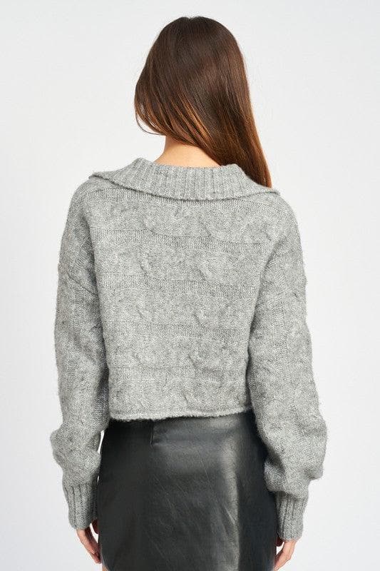 Collared Cable Knit Boxy Sweater - SwagglyLife Home & Fashion