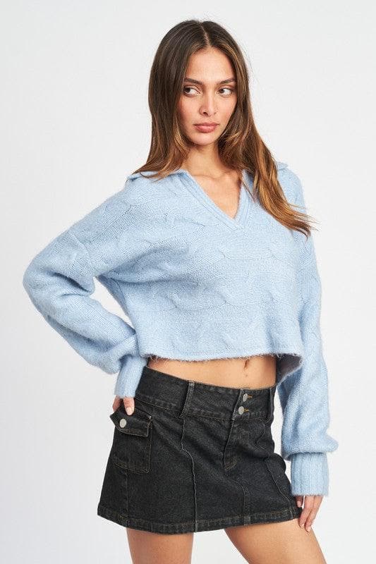 Collared Cable Knit Boxy Sweater - SwagglyLife Home & Fashion