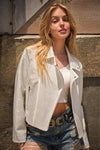 Crystal Studded Stretch Zip Up Moto Jacket - SwagglyLife Home & Fashion