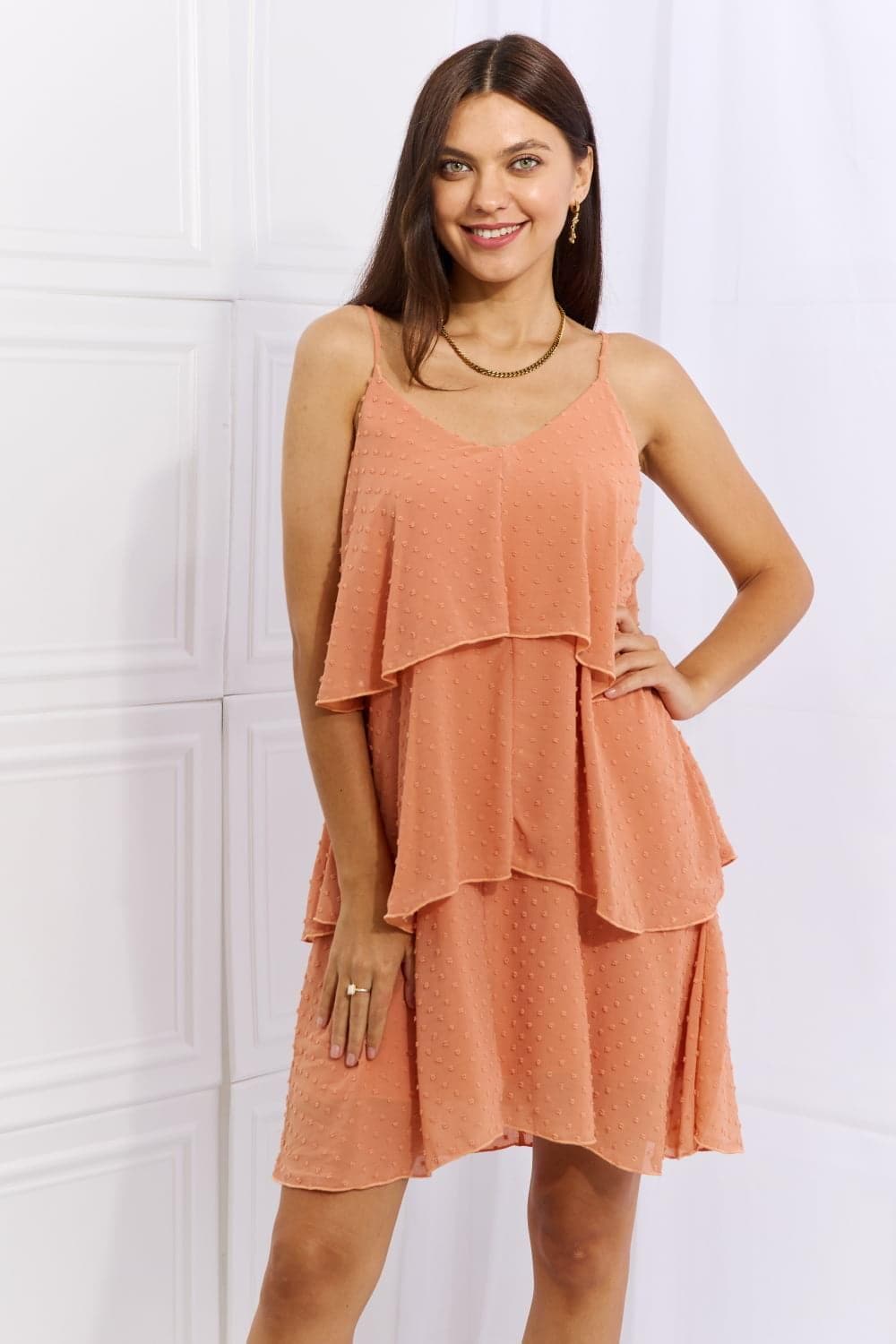 Culture Code By The River Full Size Cascade Ruffle Style Cami Dress in Sherbet - SwagglyLife Home & Fashion
