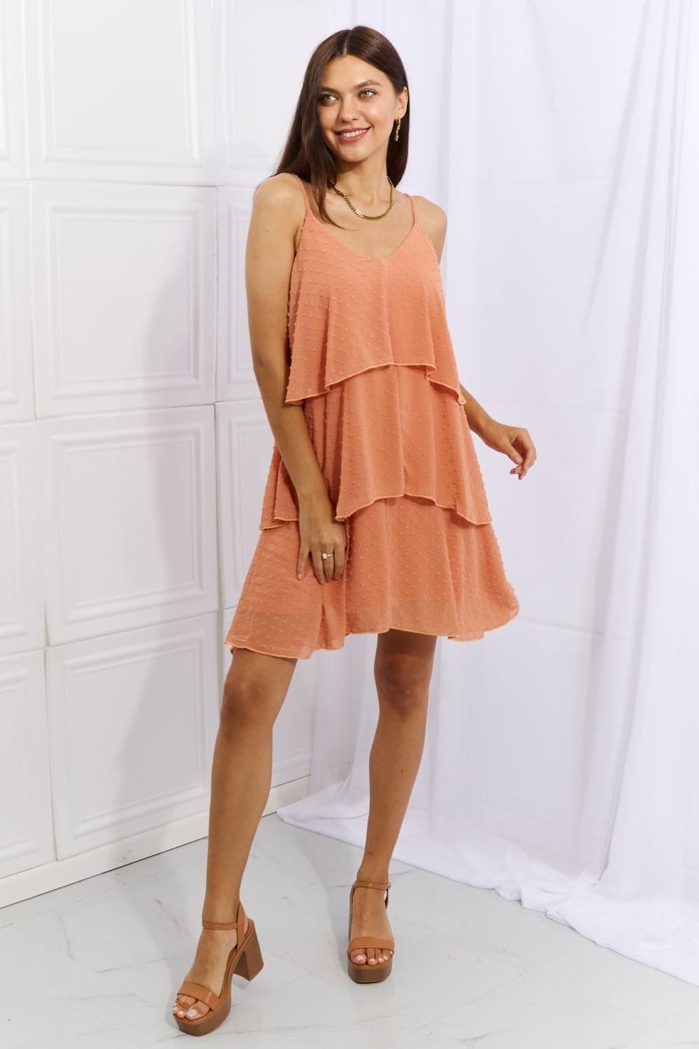 Culture Code By The River Full Size Cascade Ruffle Style Cami Dress in Sherbet - SwagglyLife Home & Fashion