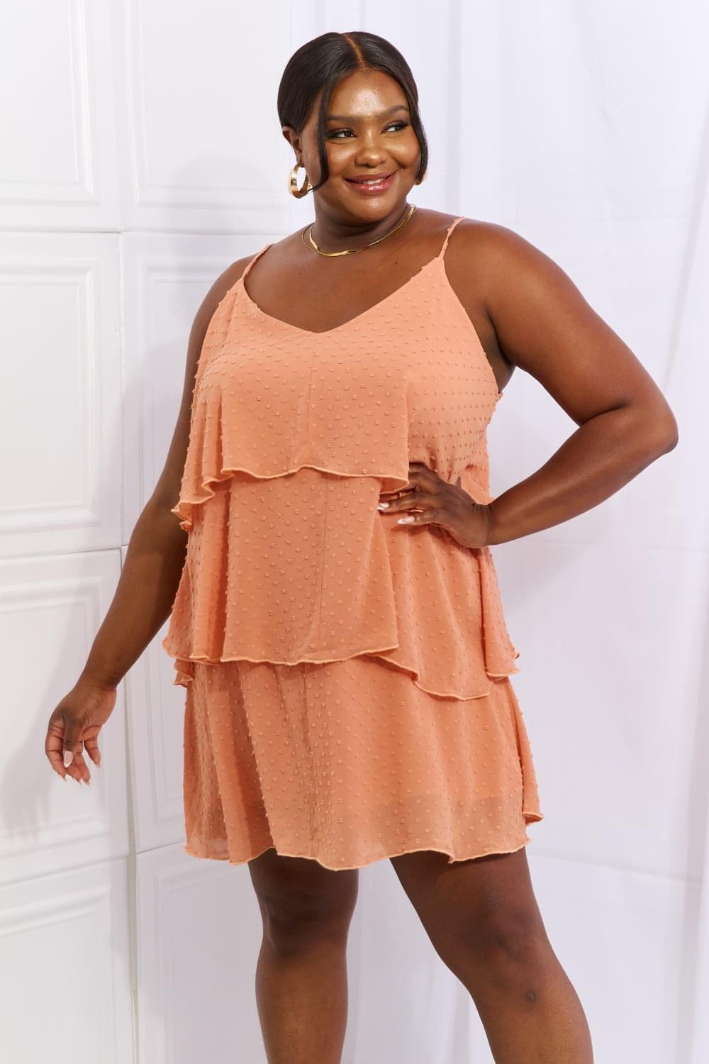 Culture Code By The River Full Size Cascade Ruffle Style Cami Dress in Sherbet - SwagglyLife Home & Fashion