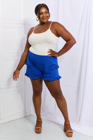 Culture Code Relaxed Aura Full Size Ruffle Trim Shorts in Royal - SwagglyLife Home & Fashion