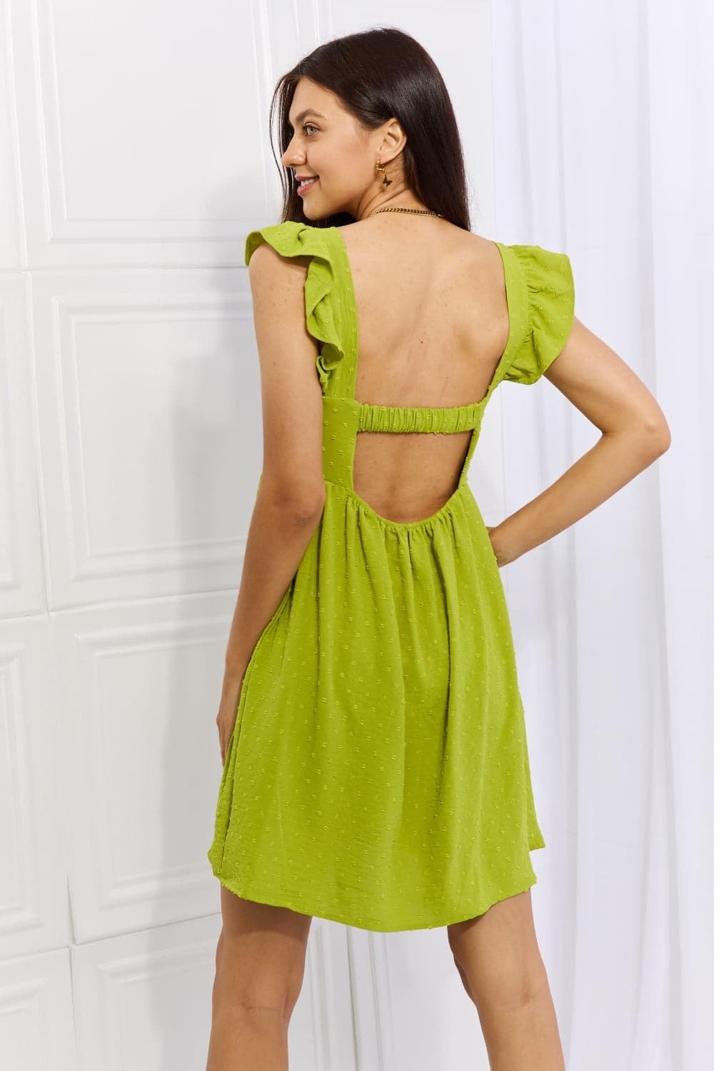 Culture Code Sunny Days Empire Line Ruffle Sleeve Dress, Lime - SwagglyLife Home & Fashion