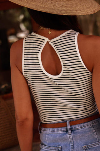 Cutout Striped Round Neck Tank - SwagglyLife Home & Fashion