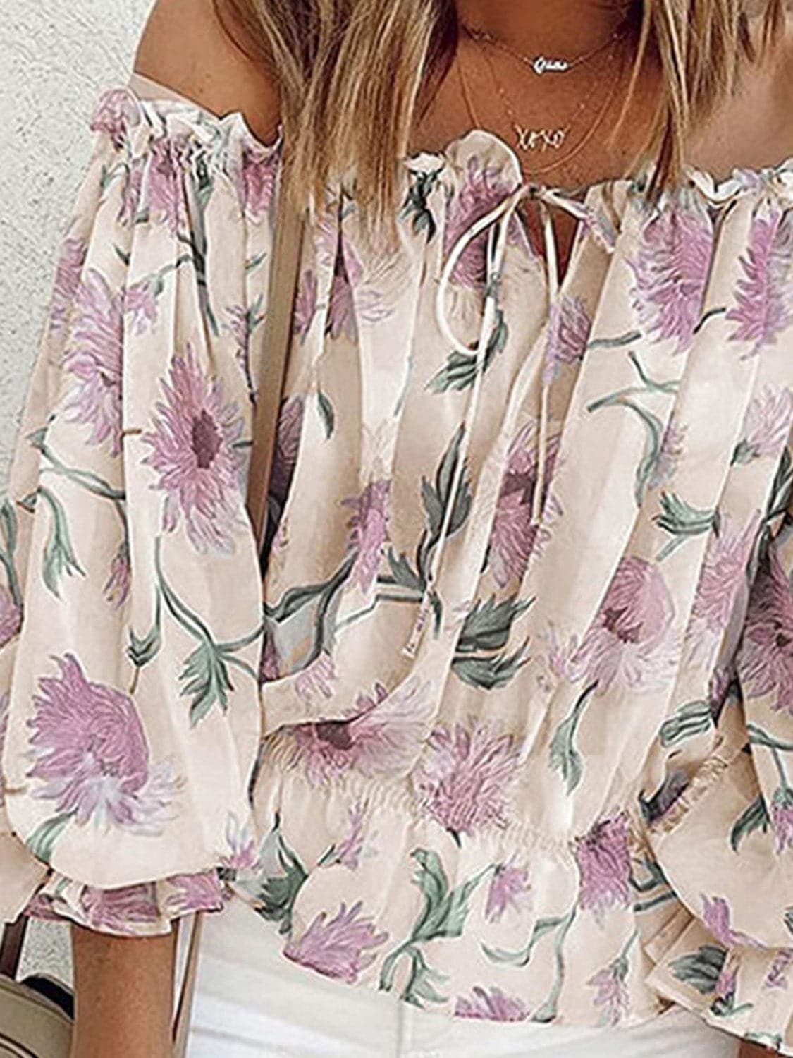 Ava Floral Off-Shoulder Flounce Sleeve Blouse