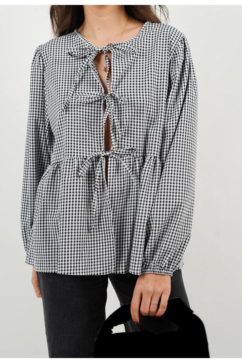 Susan Tied Round Neck Long Sleeve Blouse