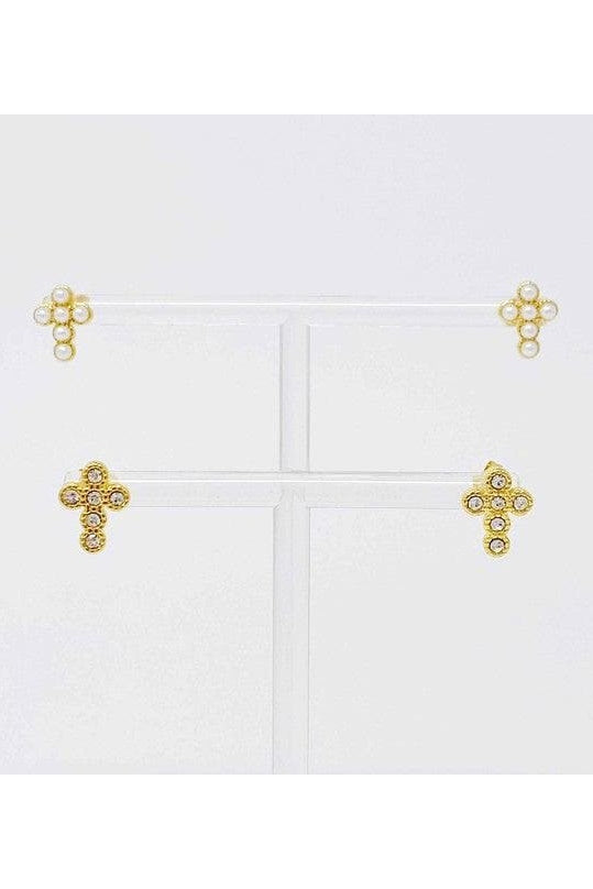 Dainty Cross Stud Earrings, Gold Plated - SwagglyLife Home & Fashion