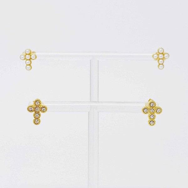 Dainty Cross Stud Earrings, Gold Plated - SwagglyLife Home & Fashion