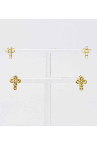 Dainty Cross Stud Earrings, Gold Plated - SwagglyLife Home & Fashion