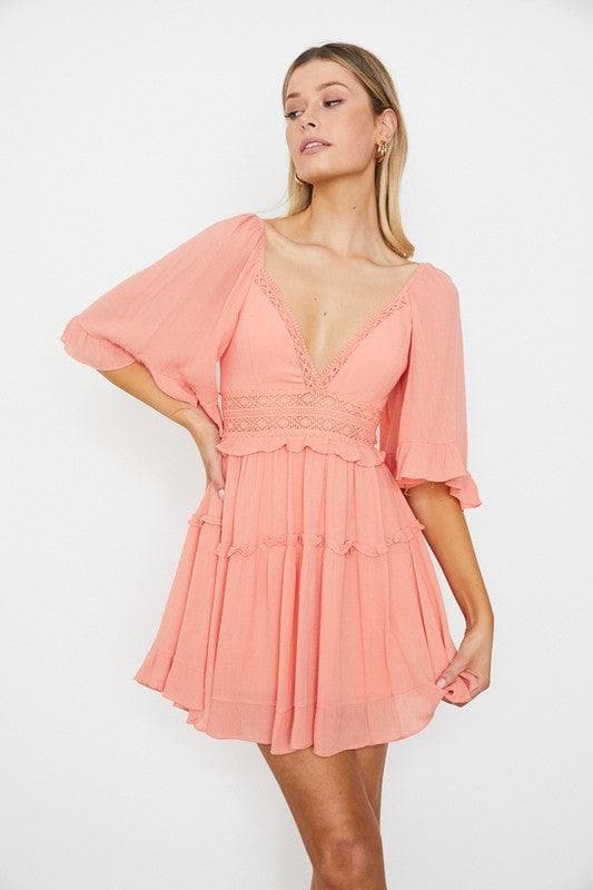 Dakota Flutter Sleeved Mini Dress - SwagglyLife Home & Fashion