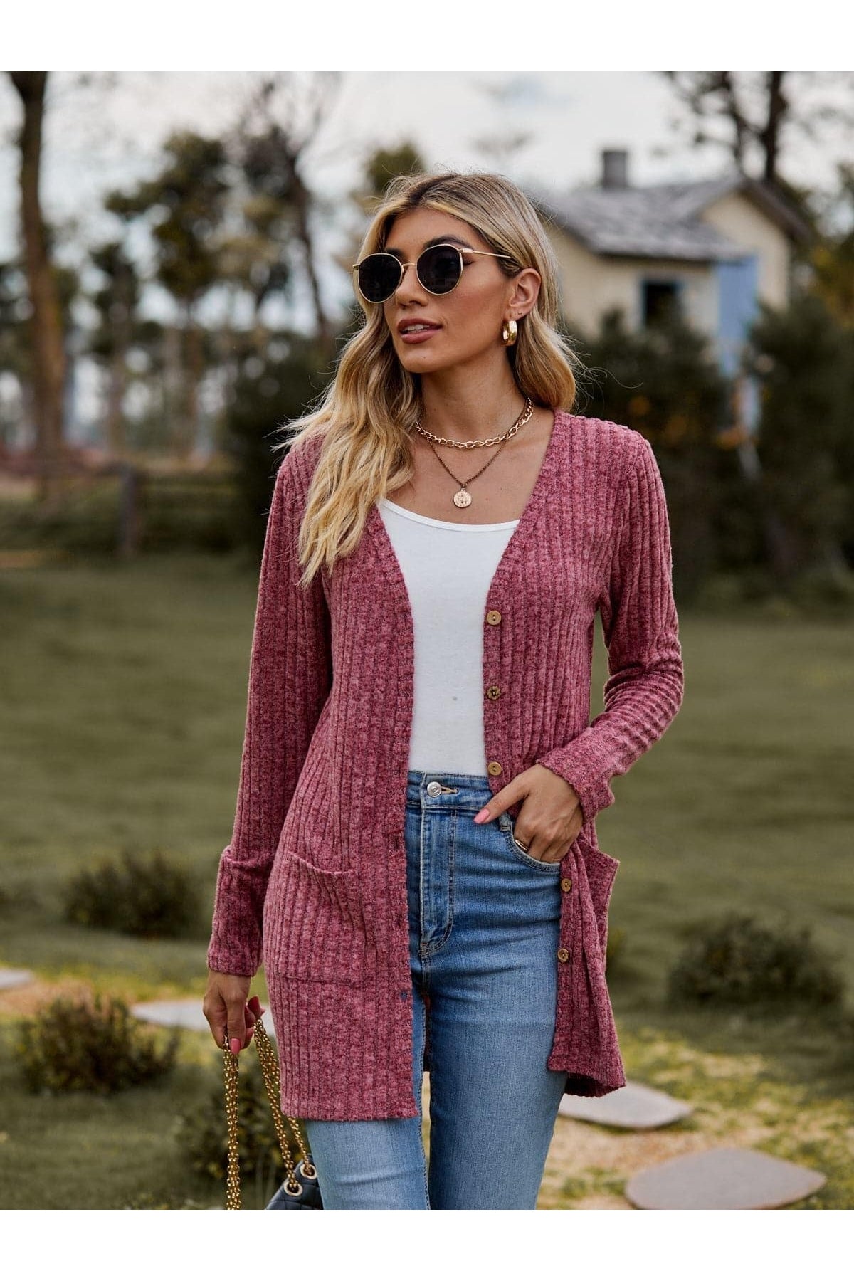 Ribbed Button-UP Cardigan with Pockets, Multiple Colors - SwagglyLife Home & Fashion