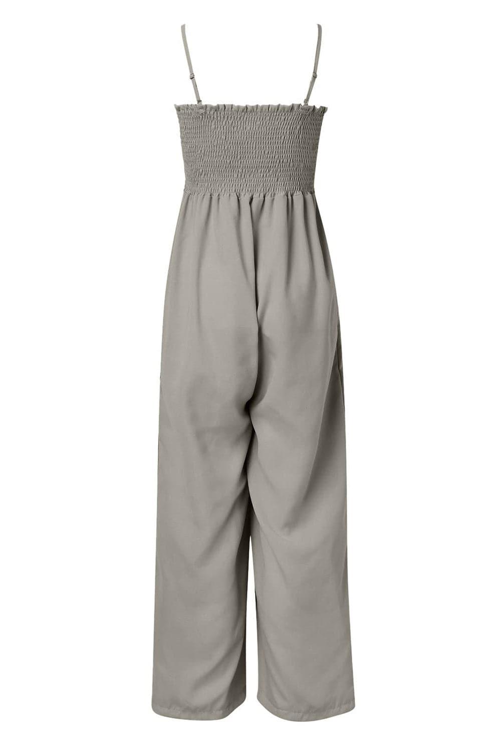 Dana Smocked Spaghetti Strap Wide Leg Jumpsuit - SwagglyLife Home & Fashion