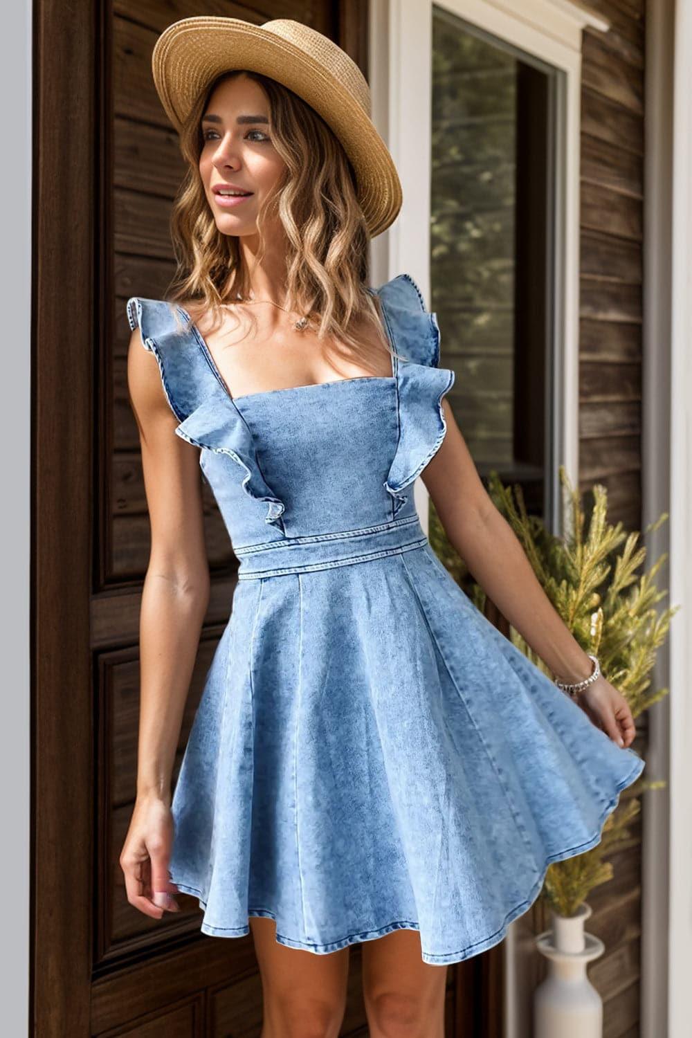 Dani Ruffled Square Neck Mini Dress - SwagglyLife Home & Fashion