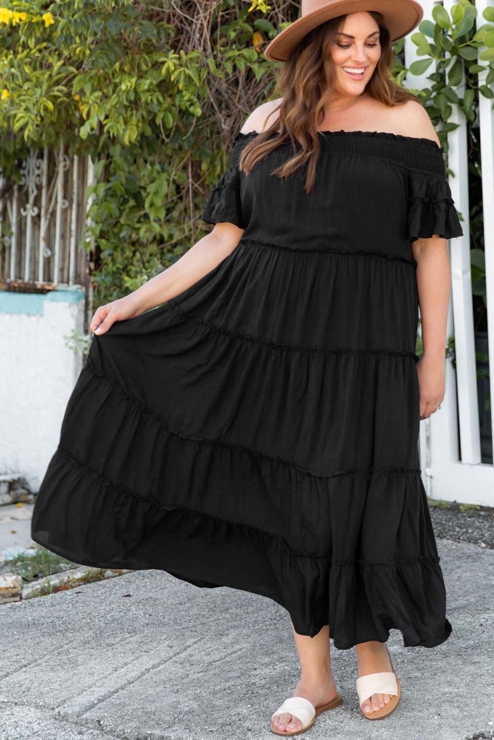 Danielle Plus Size Off-Shoulder Ruffle Trim Maxi Dress - SwagglyLife Home & Fashion