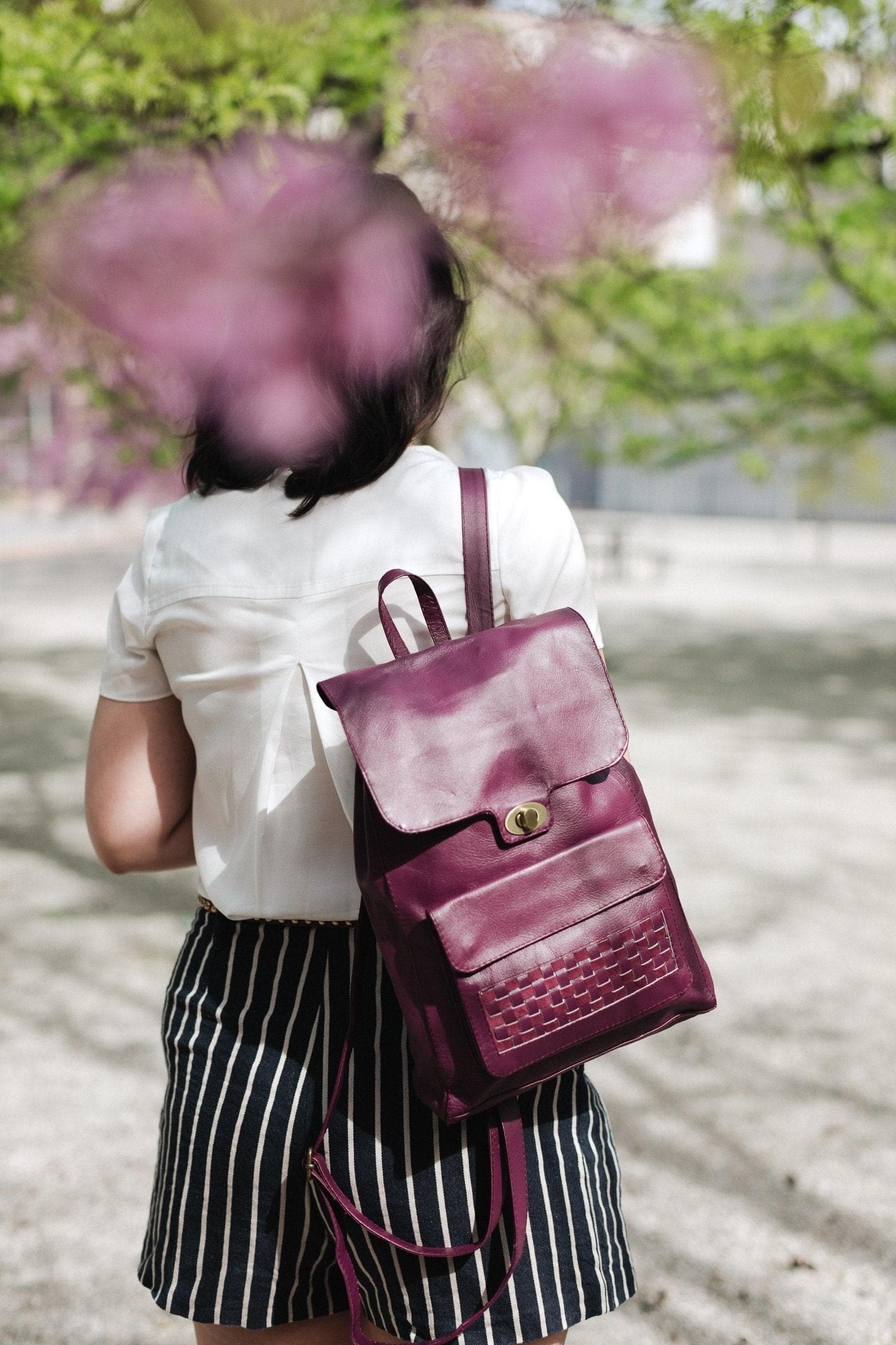 DAPH Magenta Leather Backpack with Woven Accent on Front Pocket - SwagglyLife Home & Fashion