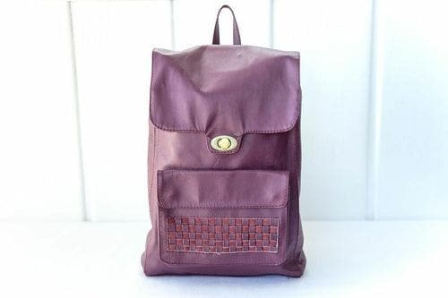 DAPH Magenta Leather Backpack with Woven Accent on Front Pocket - SwagglyLife Home & Fashion