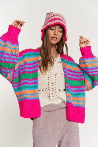 DAVI & DANI Chunky Knit Multi-Striped Open Sweater Cardigan - SwagglyLife Home & Fashion