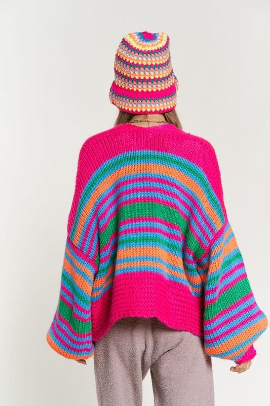 DAVI & DANI Chunky Knit Multi-Striped Open Sweater Cardigan - SwagglyLife Home & Fashion