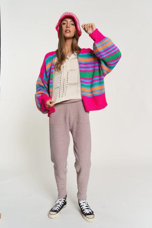 DAVI & DANI Chunky Knit Multi-Striped Open Sweater Cardigan - SwagglyLife Home & Fashion