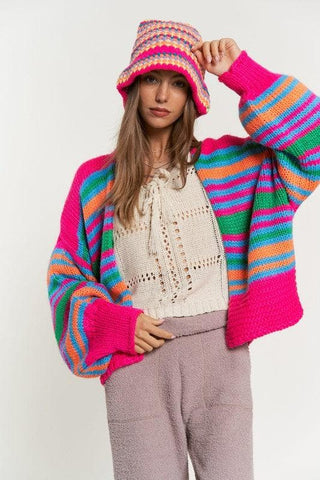 DAVI & DANI Chunky Knit Multi-Striped Open Sweater Cardigan - SwagglyLife Home & Fashion