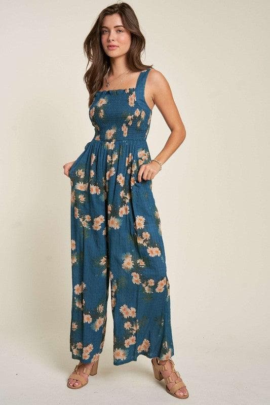 DAVI & DANI Floral Printed Ruffle Detail Jumpsuit - SwagglyLife Home & Fashion