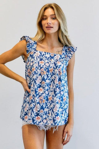 DAVI & DANI Floral Printed Ruffle Sleeveless Top - SwagglyLife Home & Fashion