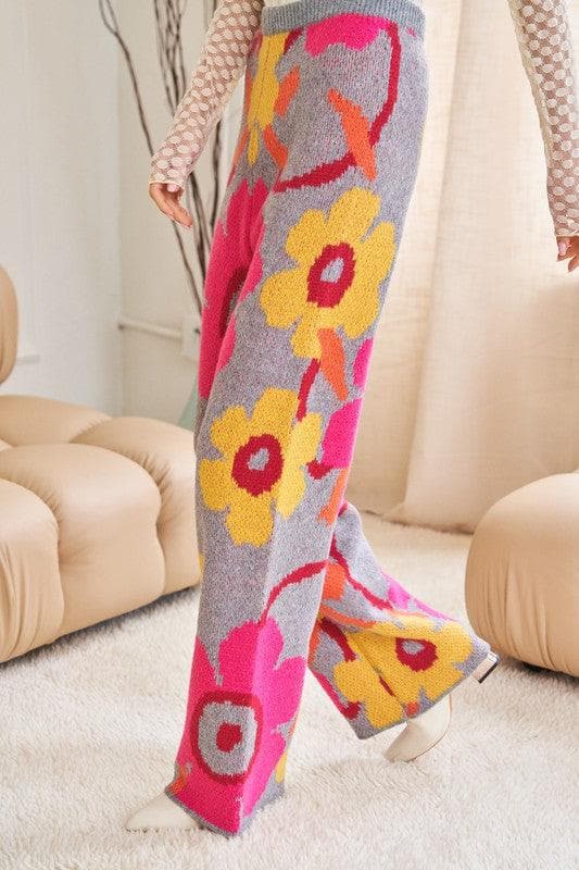 Davi & Dani Flower Printed Casual Cozy Full Long Wide Pants - SwagglyLife Home & Fashion