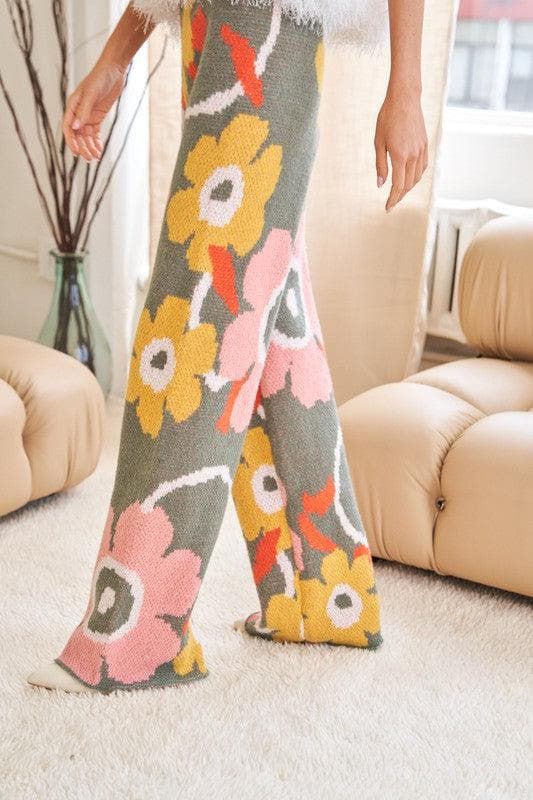 Davi & Dani Flower Printed Casual Cozy Full Long Wide Pants - SwagglyLife Home & Fashion