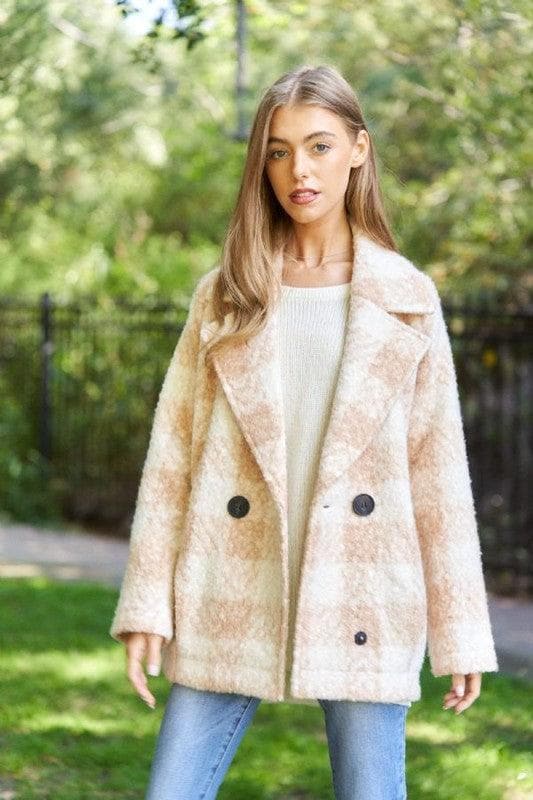 Fuzzy Boucle Textured Double Breasted Coat Jacket - SwagglyLife Home & Fashion