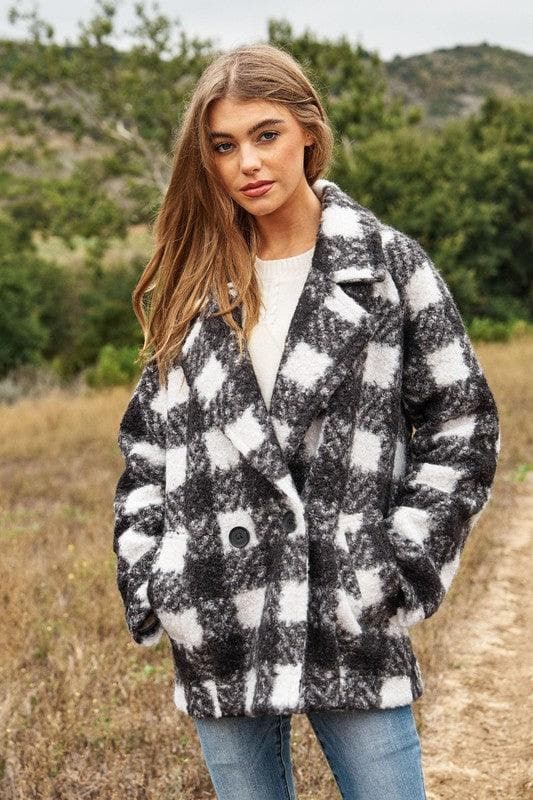 Fuzzy Boucle Textured Double Breasted Coat Jacket - SwagglyLife Home & Fashion