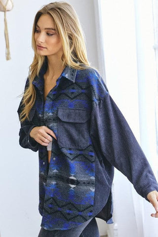 DAVI & DANI Plus Printed Button Down Long Sleeve Jacket - SwagglyLife Home & Fashion