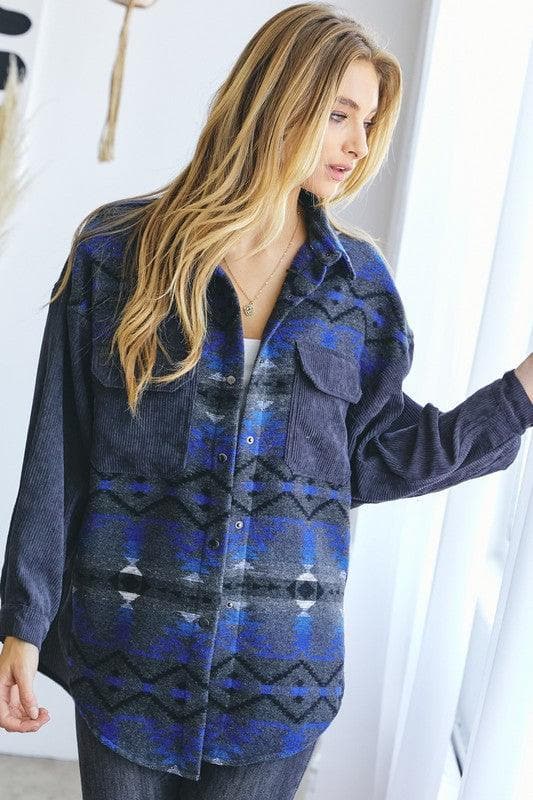 DAVI & DANI Printed Button Down Long Sleeve Jacket - SwagglyLife Home & Fashion