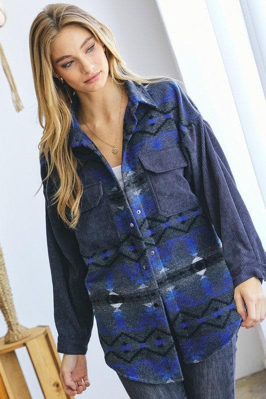 DAVI & DANI Printed Button Down Long Sleeve Jacket - SwagglyLife Home & Fashion