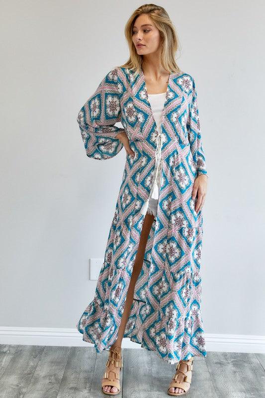 DAVI & DANI Printed Long Sleeve Loose Kimono - SwagglyLife Home & Fashion