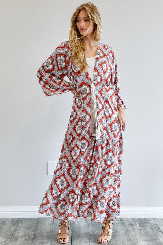 DAVI & DANI Printed Long Sleeve Loose Kimono - SwagglyLife Home & Fashion