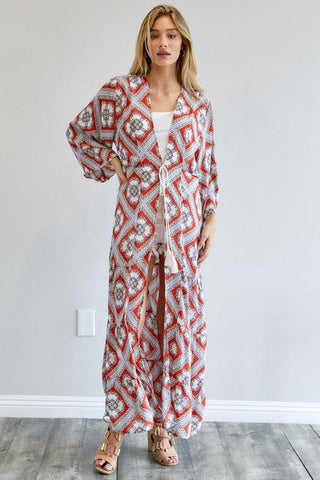 DAVI & DANI Printed Long Sleeve Loose Kimono - SwagglyLife Home & Fashion