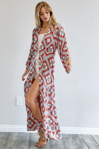 DAVI & DANI Printed Long Sleeve Loose Kimono - SwagglyLife Home & Fashion