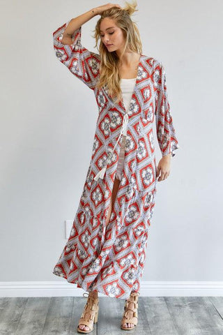 DAVI & DANI Printed Long Sleeve Loose Kimono - SwagglyLife Home & Fashion